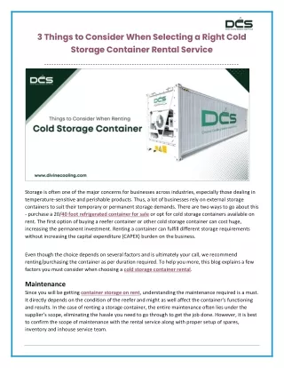 3 Things to Consider When Selecting a Right Cold Storage Container Rental Service
