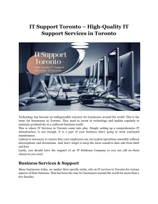 IT Support Toronto – High-Quality IT support services in Toronto
