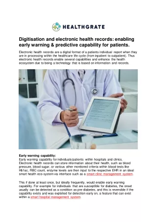 Digitisation and electronic health records enabling early warning & predictive capability for patients