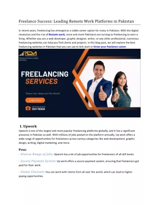 Freelance Success: Leading Remote Work Platforms in Pakistan