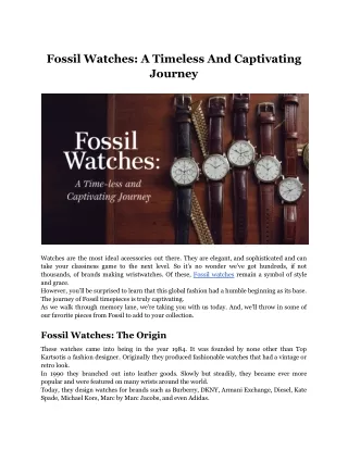 Fossil Watches: A Timeless And Captivating Journey
