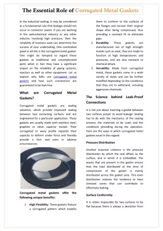 The Essential Role of Corrugated Metal Gaskets