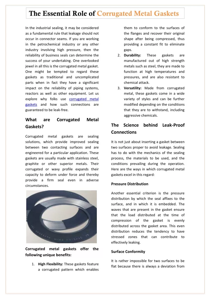 the essential role of corrugated metal gaskets