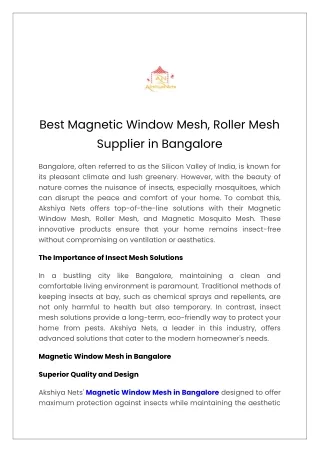 Best Magnetic Window Mesh, Roller Mesh Supplier in Bangalore