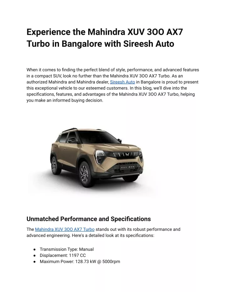 experience the mahindra xuv 3oo ax7 turbo