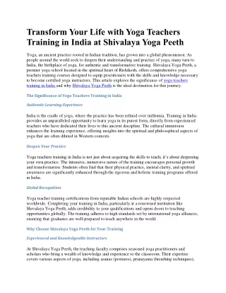 yoga teachers training in India