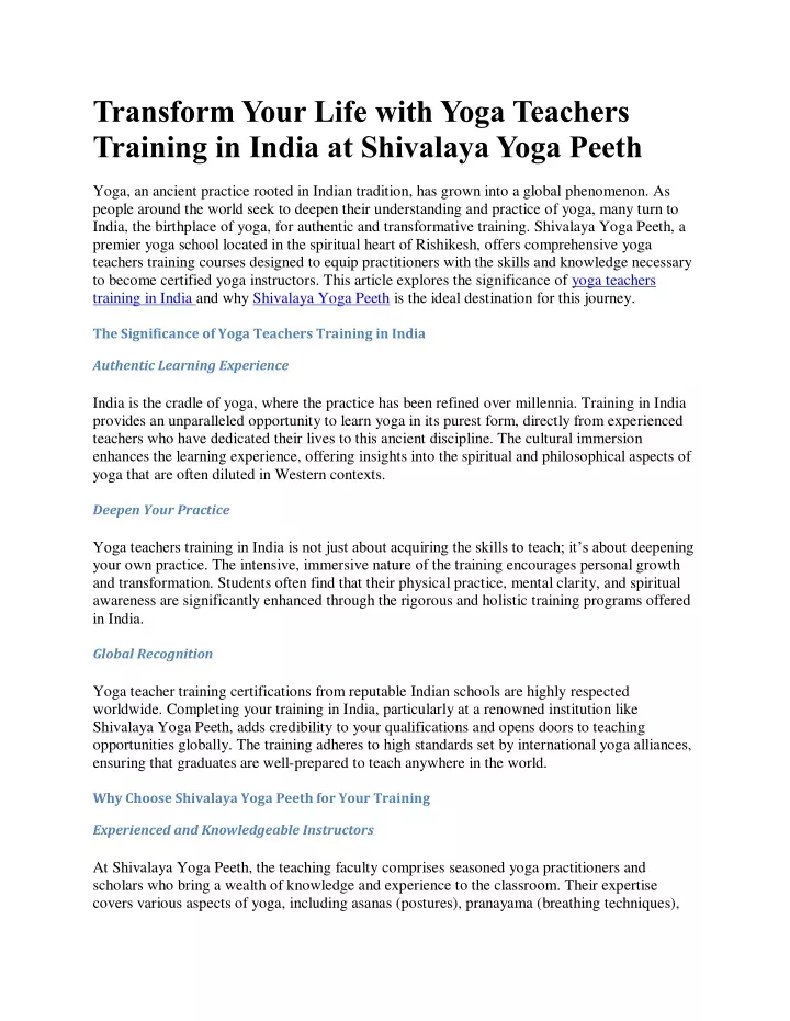 transform your life with yoga teachers training