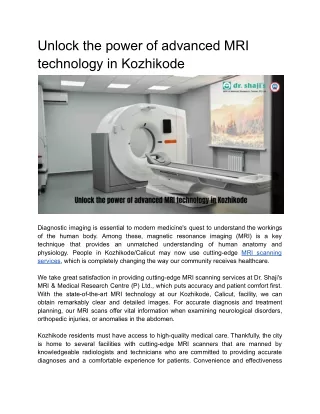 Unlock the power of advanced MRI technology in Kozhikode