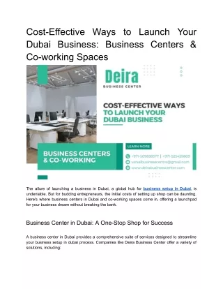 Cost-Effective Ways to Launch Your Dubai Business_ Business Centers & Co-working Spaces