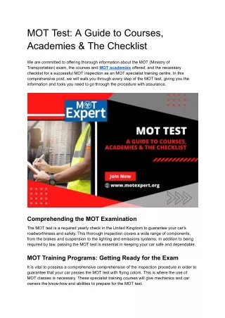MOT Test: A Guide to Courses, Academies & The Checklist
