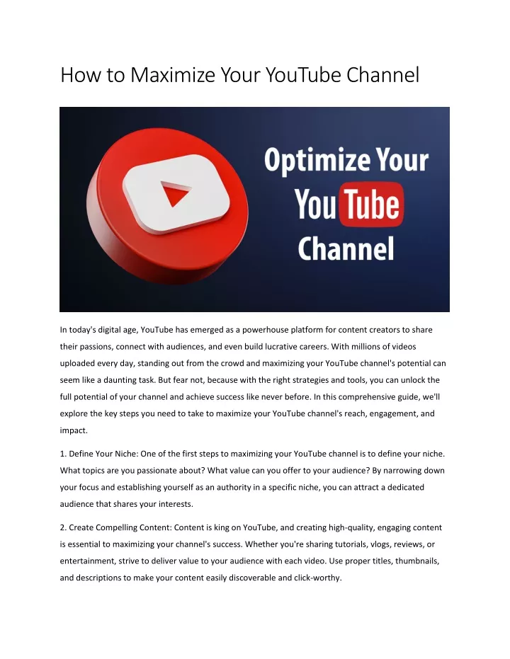 how to maximize your youtube channel