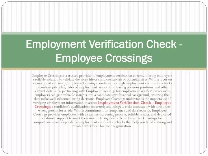 employment verification check employee crossings