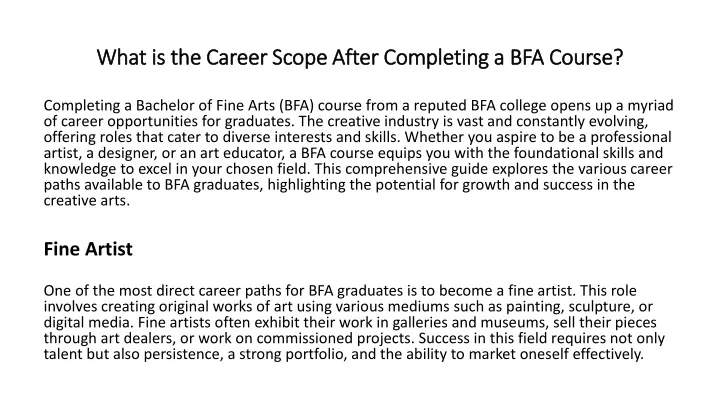 what is the career scope after completing a bfa course