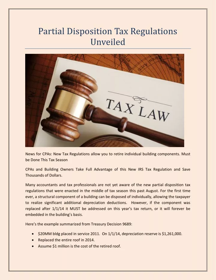 partial disposition tax regulations unveiled