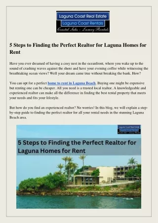 5 Steps to Finding the Perfect Realtor for Laguna Homes for Rent