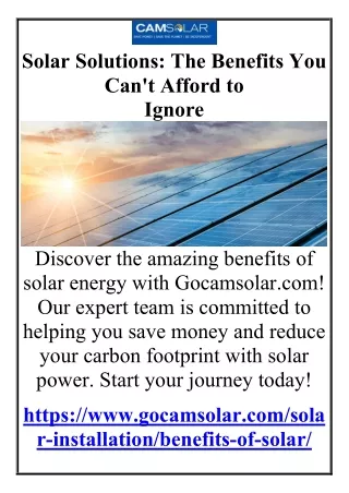 Solar Solutions The Benefits You Can't Afford to Ignore