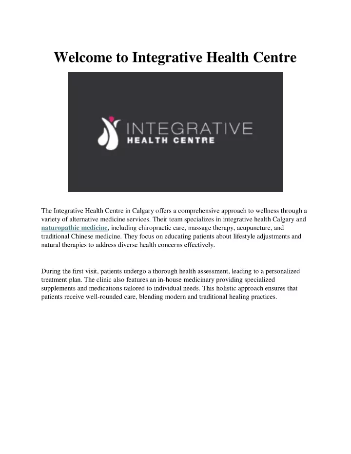 welcome to integrative health centre