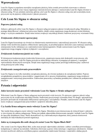 Jakie są główne cele Lean Six Sigma w obszarze usług?
