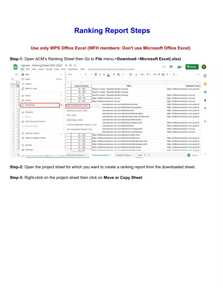 ranking report steps