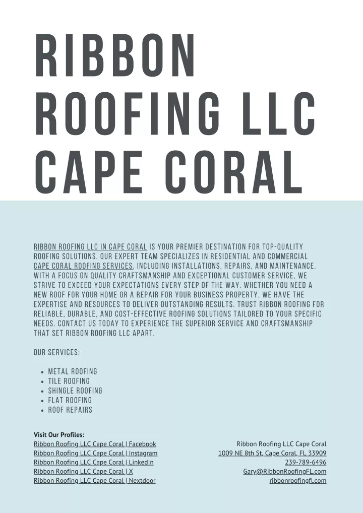 ribbon roofing llc cape coral