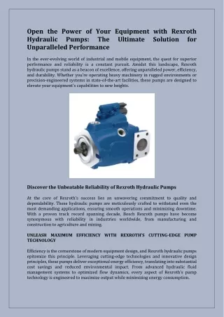 Open the Power of Your Equipment with Rexroth Hydraulic Pumps