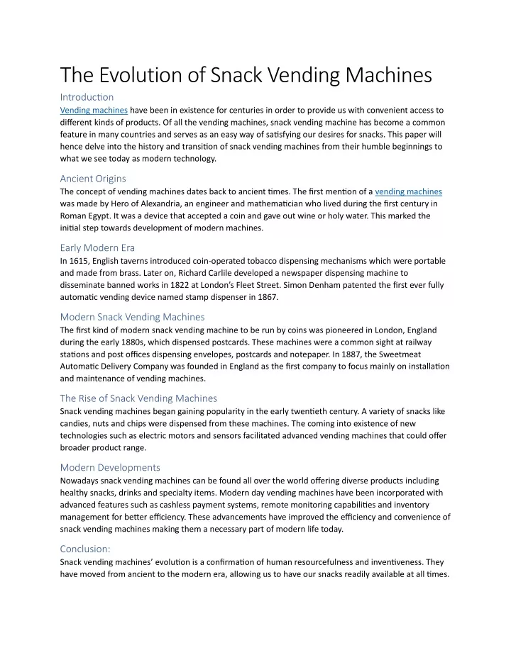 the evolution of snack vending machines