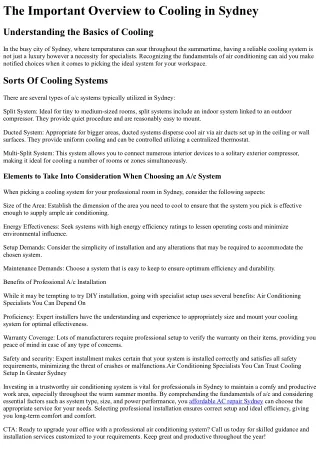the important overview to cooling in sydney