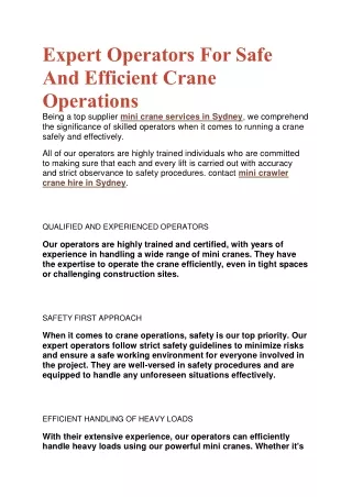 expert operators for safe and efficient crane