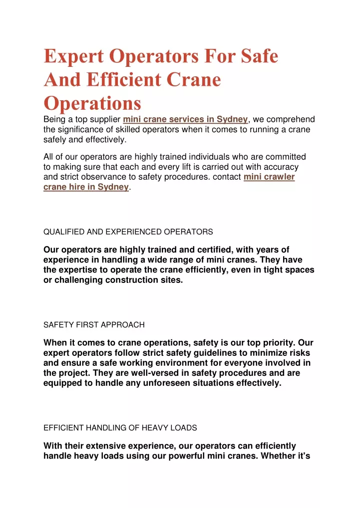 expert operators for safe and efficient crane