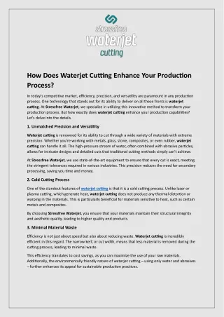 How Does Waterjet Cutting Enhance Your Production Process