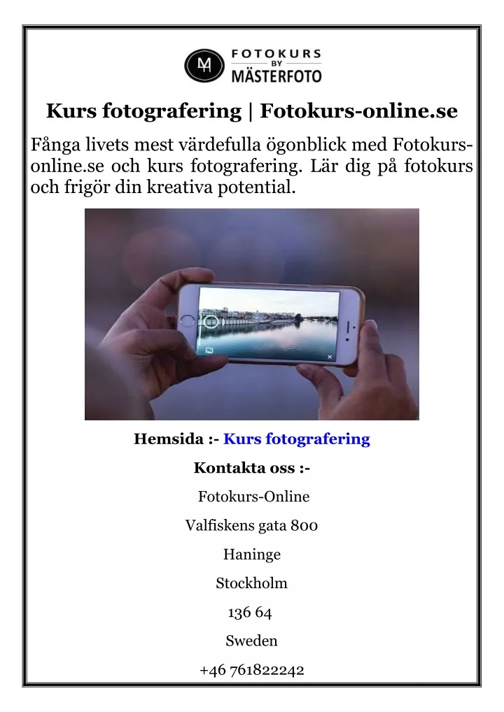 kurs fotografering fotokurs online se