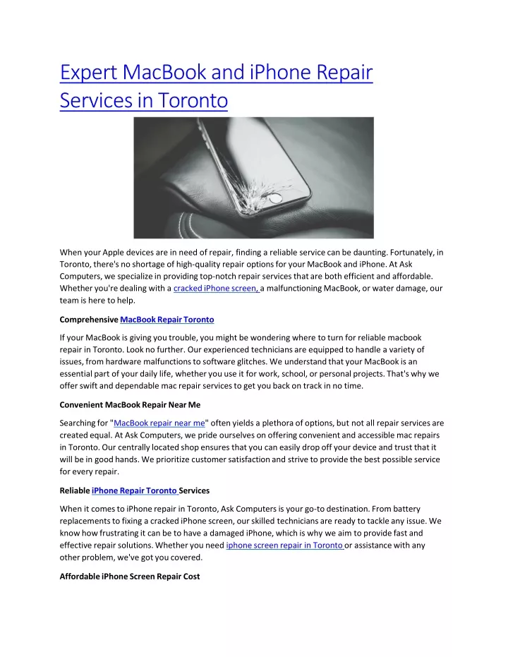 e x pe r t m a c b o o k a n d i p h o n e r e p a i r services in toronto