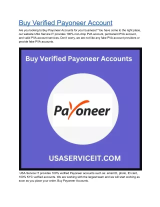 Why did are the best Buy Verified Payoneer Account - 100% Safe and Genuine