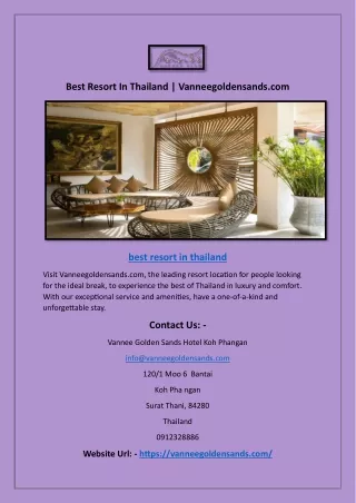 Best Resort In Thailand | Vanneegoldensands.com