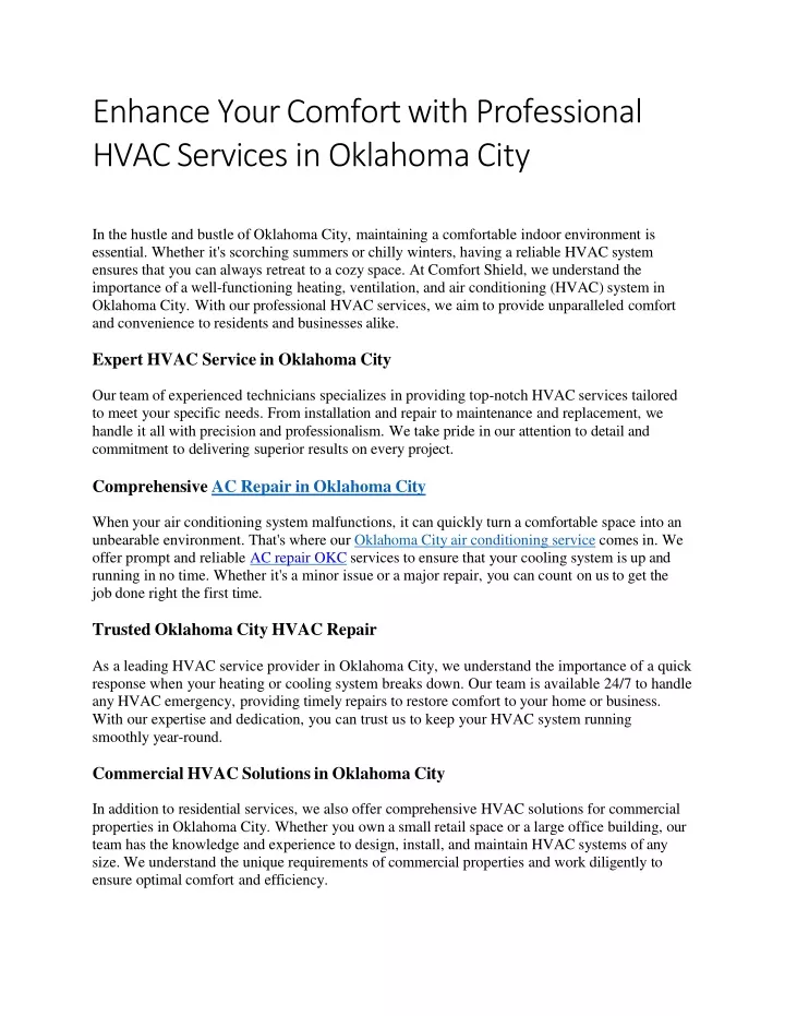 enhance your comfort with professional hvac services in oklahoma city