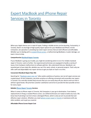 Expert MacBook and iPhone Repair Services in Toronto