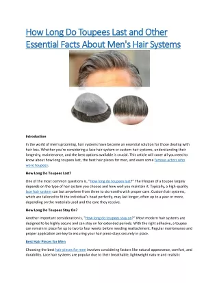 How Long Do Toupees Last and Other Essential Facts About Men