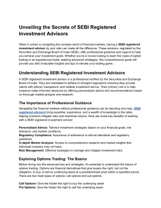 Unveiling the Secrets of SEBI Registered Investment Advisors