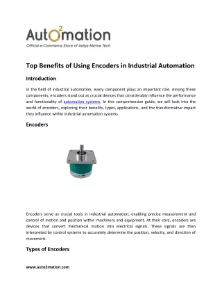 Top Benefits of Using Encoders in Industrial Automation