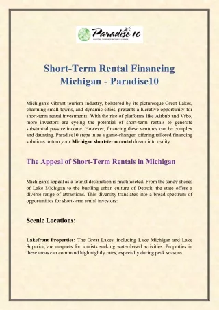 Short-Term Rental Financing Michigan - Paradise10