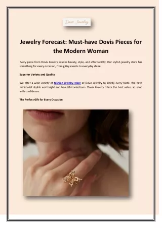 Jewelry Forecast : Must-have Dovis Pieces for the Modern Woman