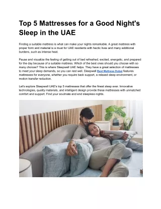 Top 5 Mattresses for a Good Night's Sleep in the UAE