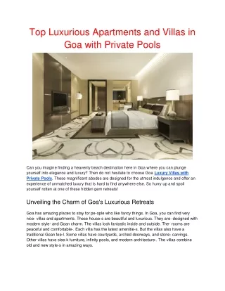 Top Luxurious Apartments and Villas in Goa with Private Pools