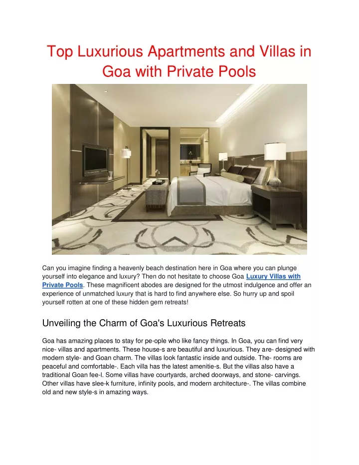 top luxurious apartments and villas in goa with