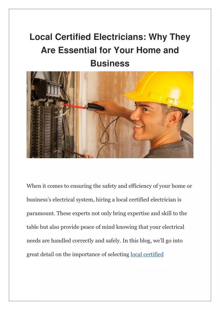 local certified electricians why they