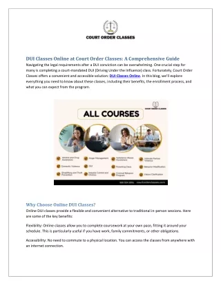 DUI Classes Online at Court Order Classes: A Comprehensive Guide