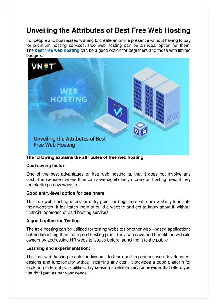 unveiling the attributes of best free web hosting