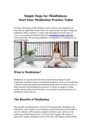 Simple Steps for Mindfulness Start Your Meditation Practice Today