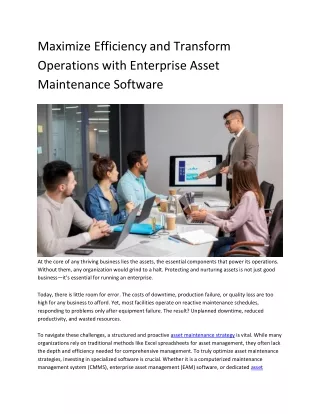 Maximize Efficiency and Transform Operations with Enterprise Asset Maintenance Software