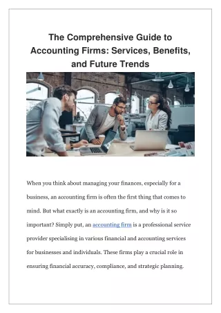 The Comprehensive Guide to Accounting Firms Services, Benefits, and Future Trends